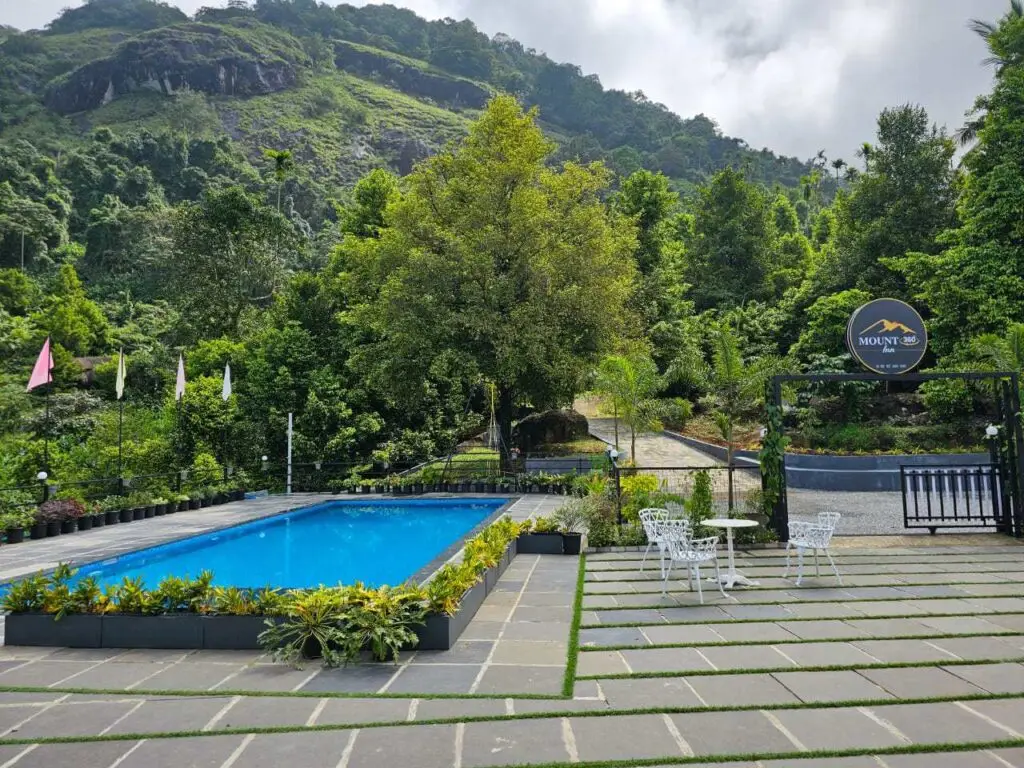 Swimming pool with kids area at Mount 360 Resort, Kozhikode, Kerala